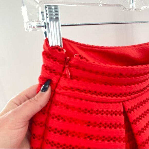 EXPRESS Red Pleated Eyelet A-line Skirt - Picture 4 of 9